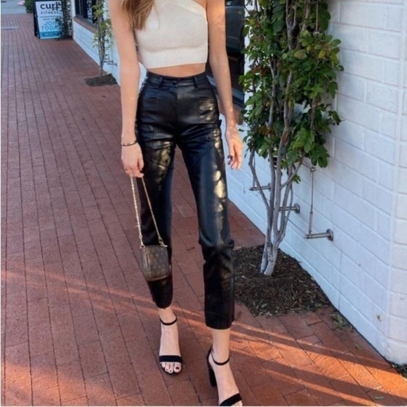 Aritzia Wilfred The Rebel Straight Leg Vegan Leather Utility Pant Sz 4 Goth Punk - Picture 10 of 16